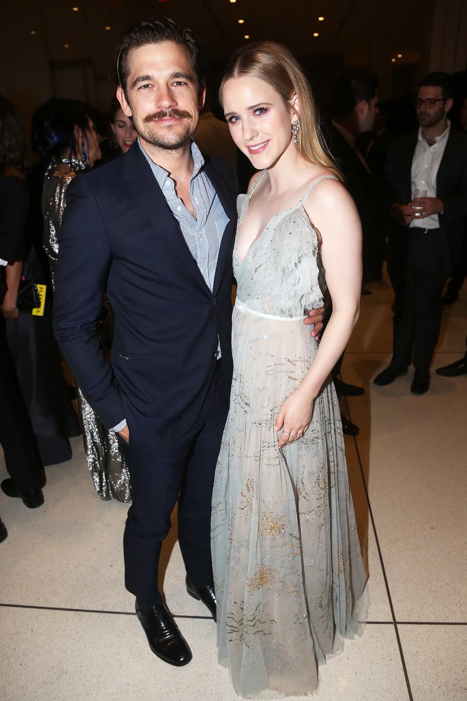Jason Ralph and Rachel Brosnahan look chic at a Tony Awards afterparty for <em>What the Constitution Means to Me</em> and the Tony-winning revival of<em> Oklahoma!</em> at 48 Lounge on Sunday in N.Y.C.