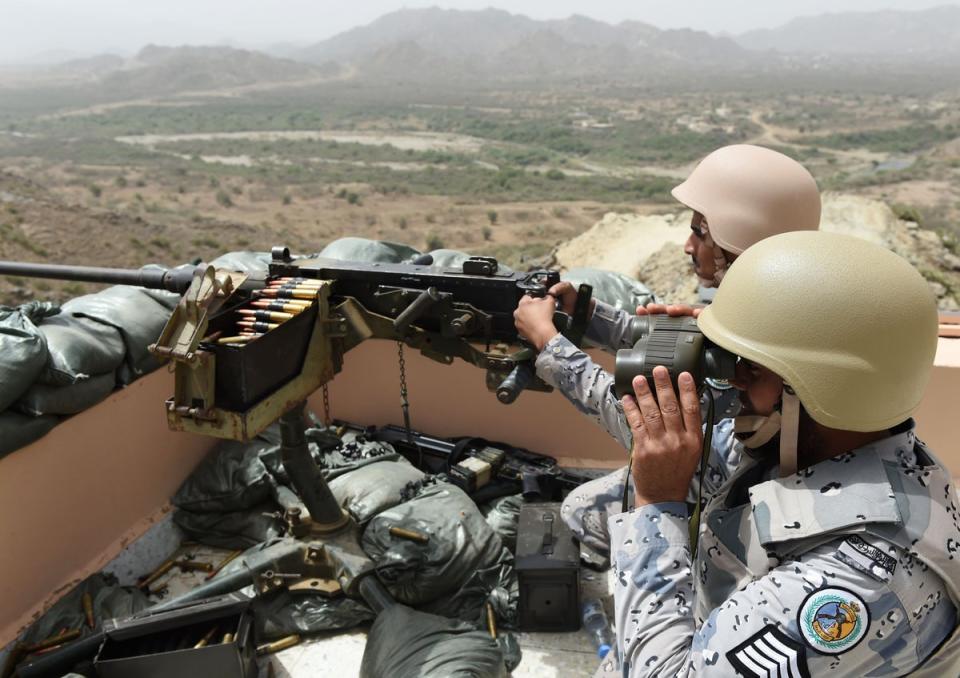 File: Members of the Saudi border guard are stationed at a look-out point on the Saudi-Yemeni border (AFP/Getty Images)