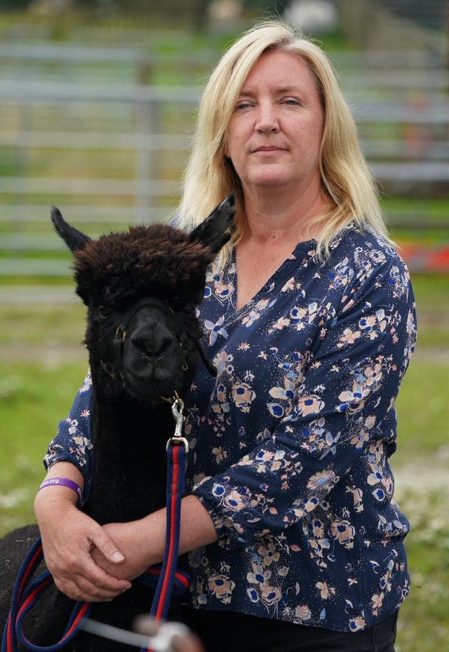 Helen Macdonald with Geronimo at her farm in south Gloucestershire