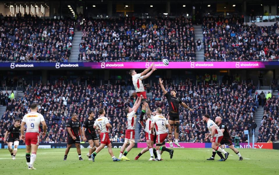 Harlequins captain Stephan Lewies clashed with Saracens counterpart Owen Farrell  (Kieran Cleeves/PA Wire)