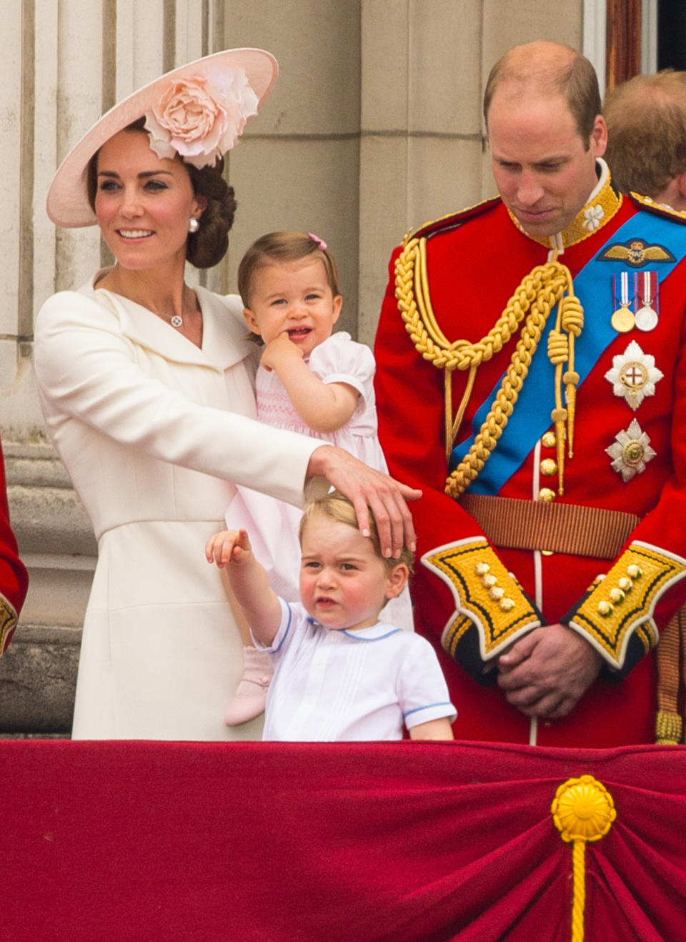 At the 2016 Trooping the Colour, celebrating the Queen’s 90th birthday, the young royal looked thrilled to stand on the royal balcony with his parents and baby sister and watch the Red Arrows zoom by. 