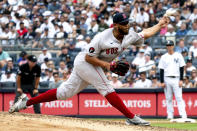 Boston Red Sox pitcher Darwinzon Hernandez throws during the third inning of a baseball game against the New York Yankees, Sunday, July 17, 2022, in New York. (AP Photo/Julia Nikhinson)