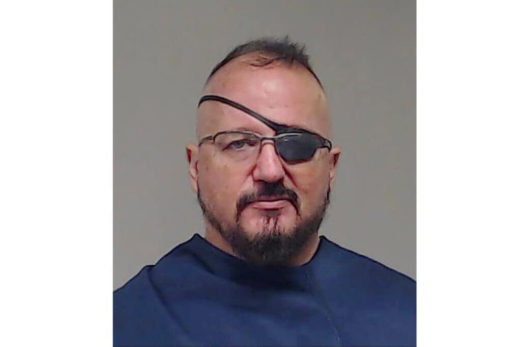 This photo, provided by the Collin County Sheriff’s Office shows Stewart Rhodes. A federal judge refused on Friday, Feb. 18, 2022, to free Oath Keepers founder Rhodes from jail while he awaits trial on charges that he plotted with other members of his far-right militia group to attack the U.S. Capitol. (Collin County Sheriff’s Office via AP, File)