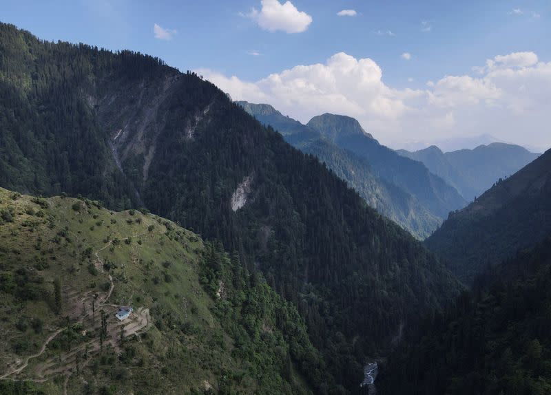 A drone view shows a house in Almi, the village hosting a remote polling station, in Himachal Pradesh