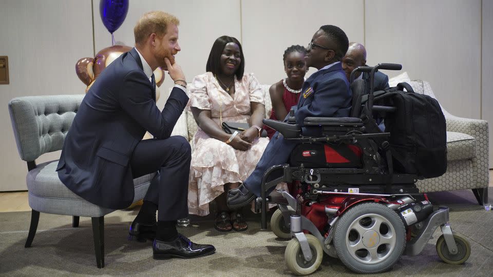 The Duke of Sussex spoke to Ruky Anighoro during the WellChild Awards at the Hurlingham Club in London, September 7, 2023.  - Yui Mok/Press Association/AP