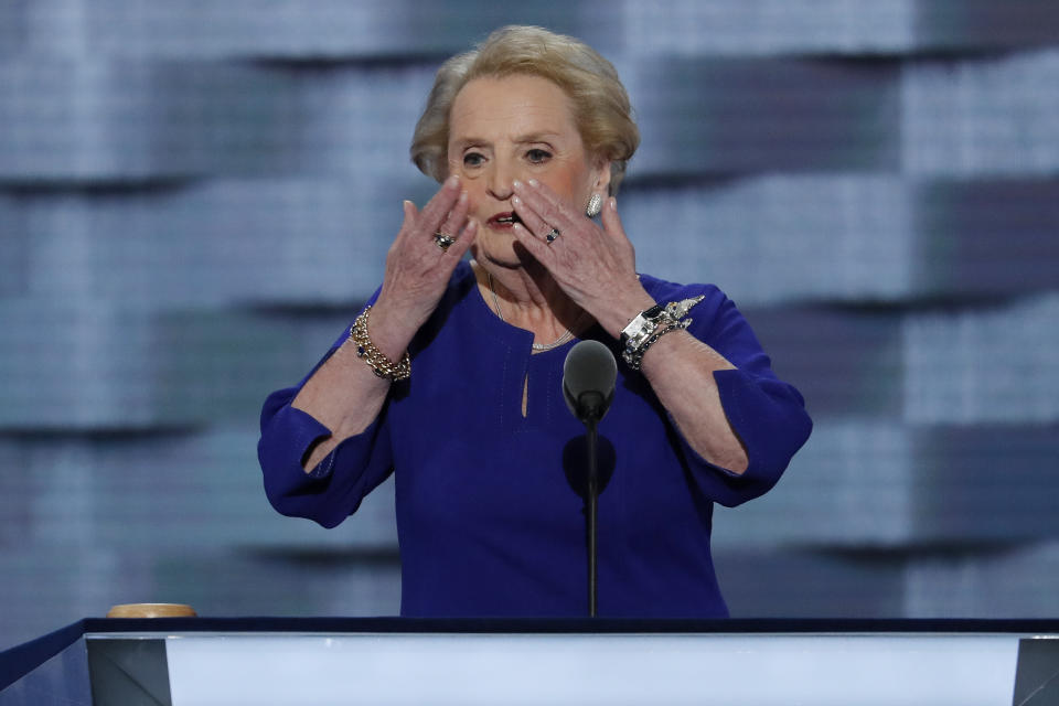 Madeleine Albright blows a kiss. 
