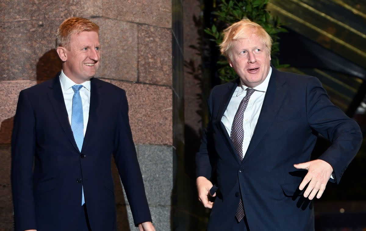 Johnson’s allies have accused Oliver Dowden of a ‘political stitch-up’ after the ex-PM’s diaries were handed to police (EPA)