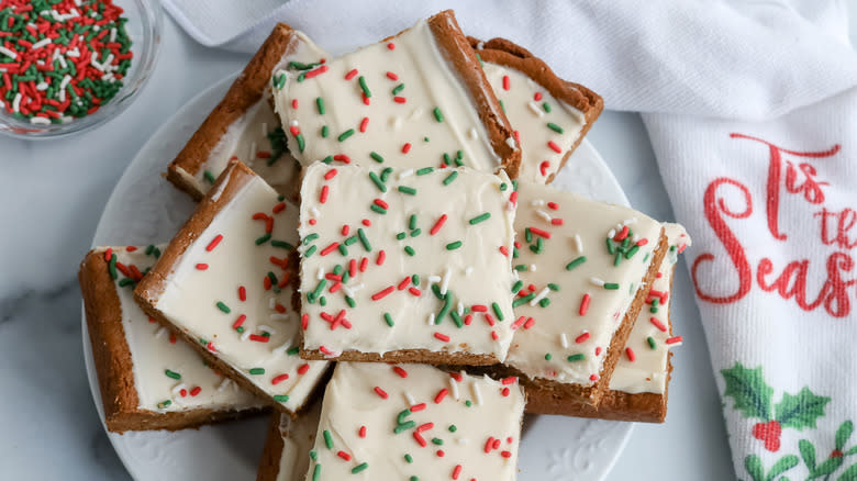 stacked cookie bars on plate