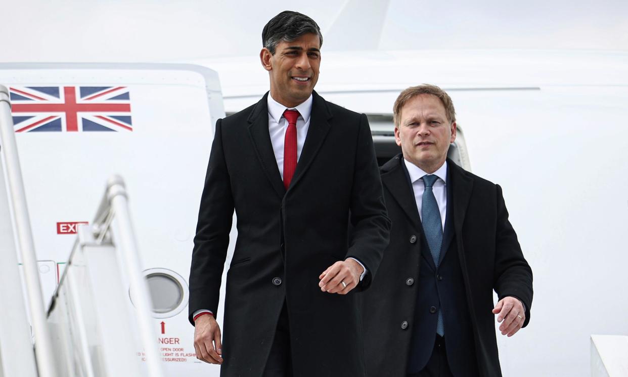 <span>Rishi Sunak and Grant Shapps arriving in Warsaw this week.</span><span>Photograph: Henry Nicholls/AP</span>