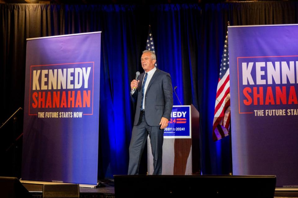 Presidential candidate Robert F Kennedy Jr speaks at the Washington Hilton during the Libertarian Party national convention on 24 May 2024 (Getty Images)