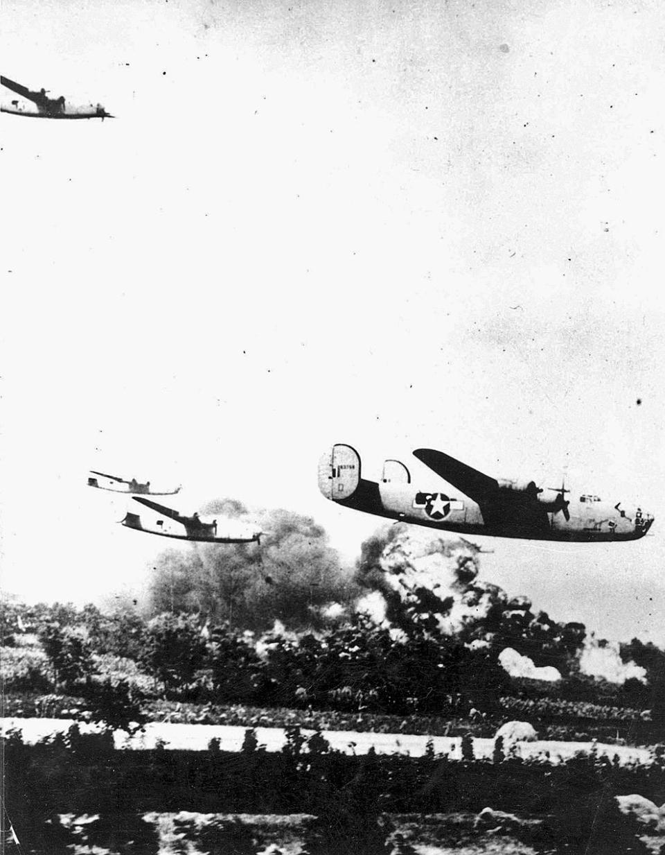 B24 Liberator bombers over Ploiesti oil fields during Operation Tidal Wave.