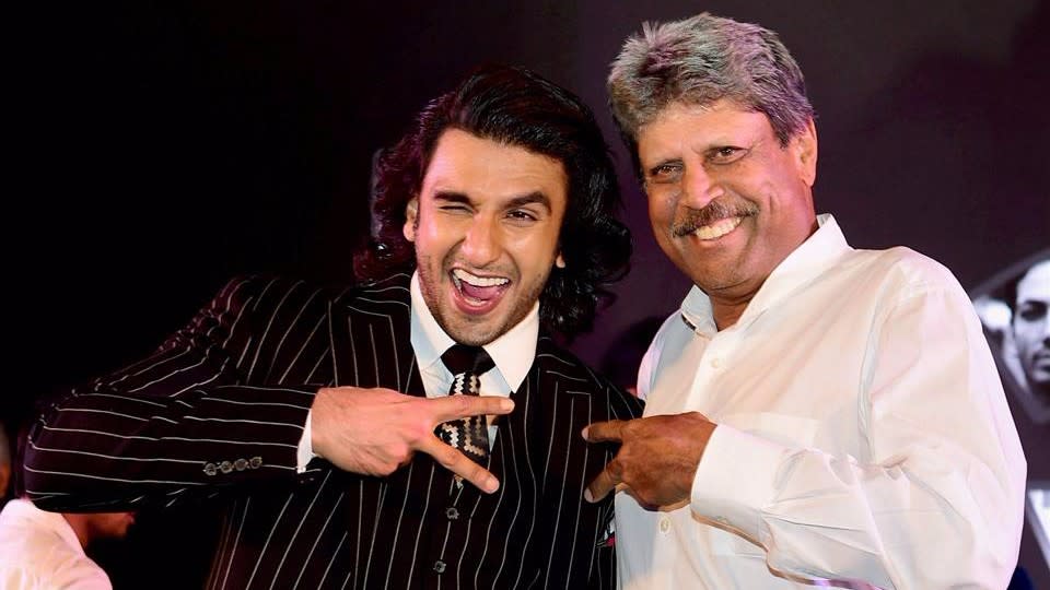 Ranveer Singh with Kapil Dev at an event.