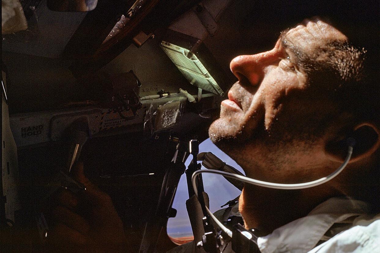 NASA astronaut Walter Cunningham, Apollo 7 lunar module pilot, is photographed during the Apollo 7 mission. Credits: NASA