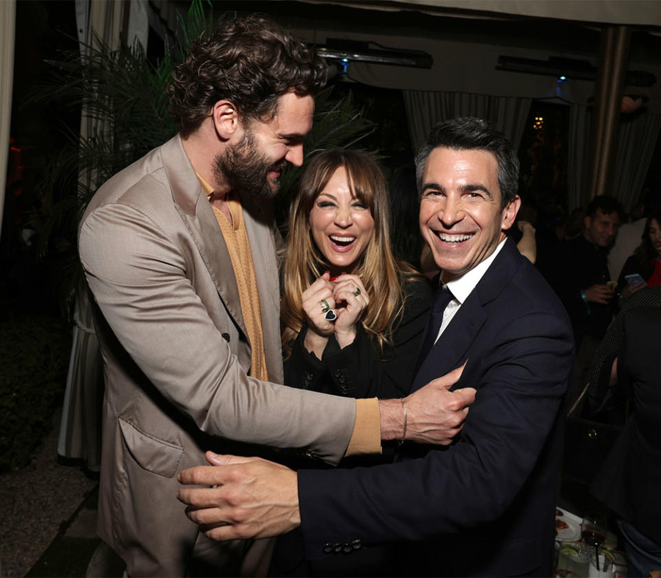 Tom Bateman, Kaley Cuoco, and Chris Messina at the Based on a True Story Premiere Event at Chateau Marmont on June 1, 2023.