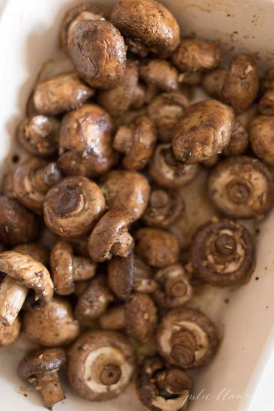 <p>Julie Blanner</p><p>Easy Roasted Mushrooms, a flavorful and juicy appetizer or side dish. These garlic mushrooms take just 5 minutes hands on time! Oven roasted mushrooms are low calorie, low-carb, Whole30 and keto approved. Make these with white mushrooms or button mushrooms!</p><p><strong>Get the recipe: </strong><a href="https://julieblanner.com/roasted-mushrooms/" rel="nofollow noopener" target="_blank" data-ylk="slk:Roasted Mushrooms;elm:context_link;itc:0;sec:content-canvas" class="link "><strong>Roasted Mushrooms</strong></a></p>