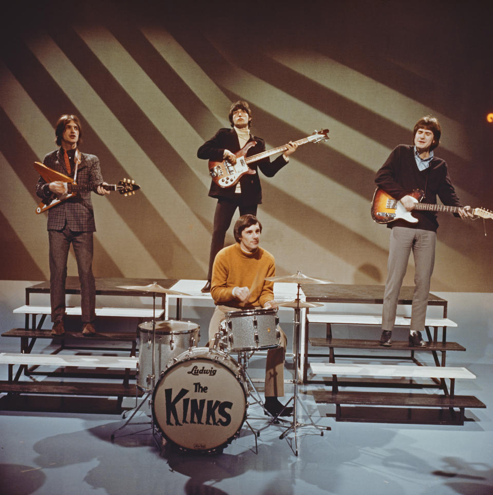 The Kinks, from left, Dave Davies, Pete Quaife, Mick Avory, and Ray Davies, performing at BBC Television Centre in 1965. (Photo: David Redfern/Redferns)