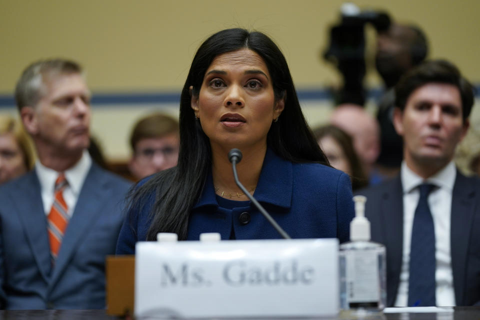 Vijaya Gadde, former Chief Legal Officer of Twitter testifies during a House Committee on Oversight and Accountability hearing on Capitol Hill, Wednesday, Feb. 8, 2023, in Washington. (AP Photo/Carolyn Kaster)