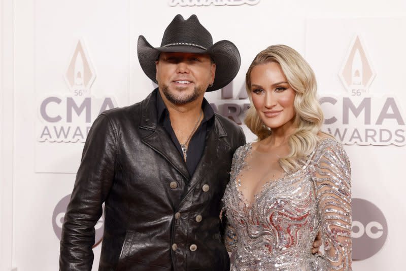 Jason Aldean (L), pictured with Brittany Aldean, responded to criticism of the lyrics and music video for his single "Try That in a Small Town." File Photo by John Angelillo/UPI