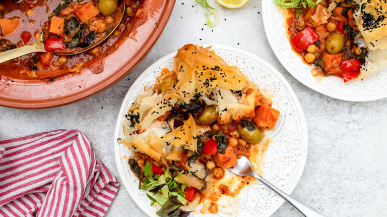 tagine pot pie with phyllo topping