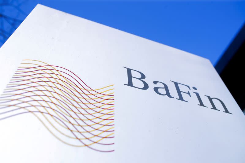 FILE PHOTO: The logo of Germany's Federal Financial Supervisory Authority BaFin (Bundesanstalt fuer Finanzdienstleistungsaufsicht) is pictured outside of an office building of the BaFin in Bonn