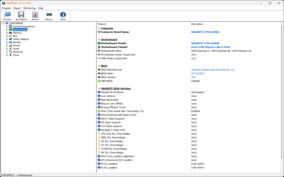 Gigabyte BIOS Settings in HWInfo