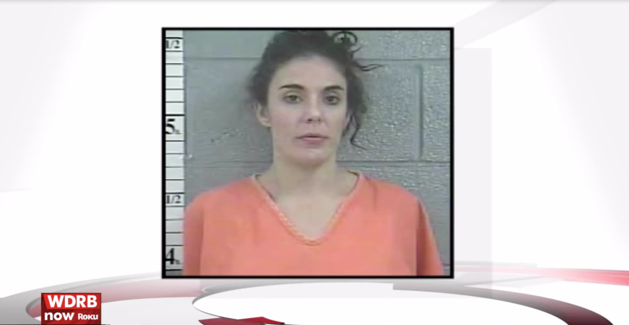 Booking photo for Lindsey E. Lewis, a teacher at the Phoenix School of Discovery in Louisville. (Screenshot: WDRB)