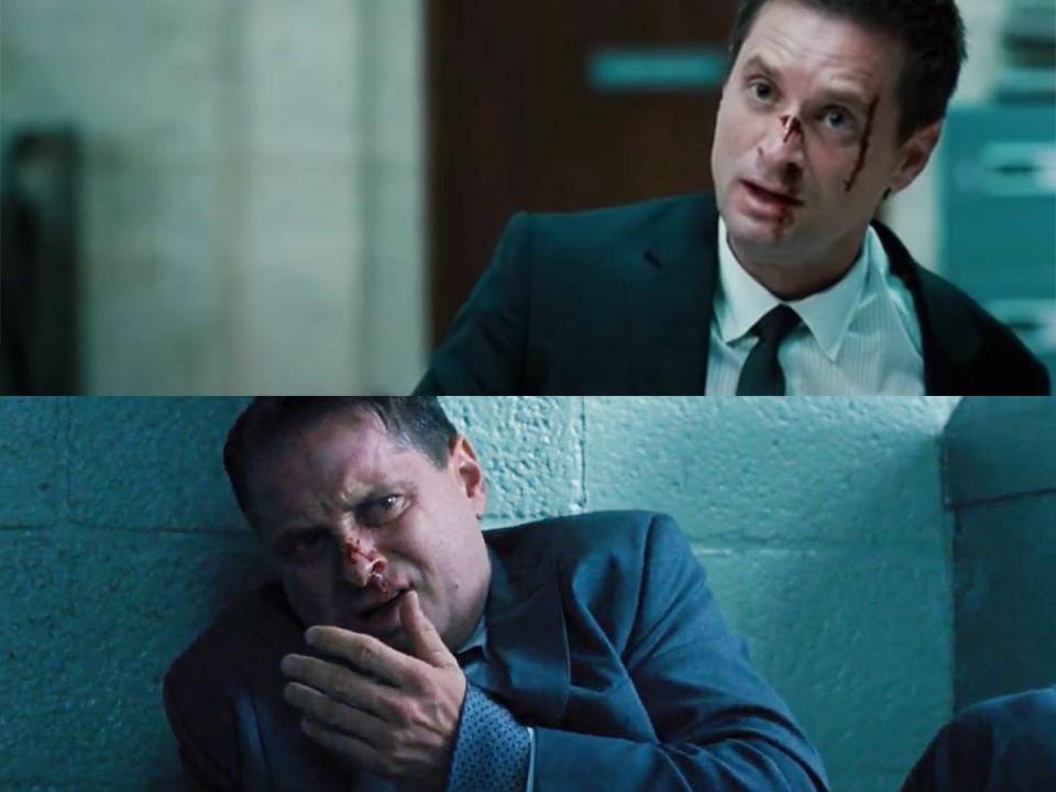 Shea Whigham as Michael Stasiak with a bloodied face and nose in "Fast & Furious" and "Fast & Furious 6."