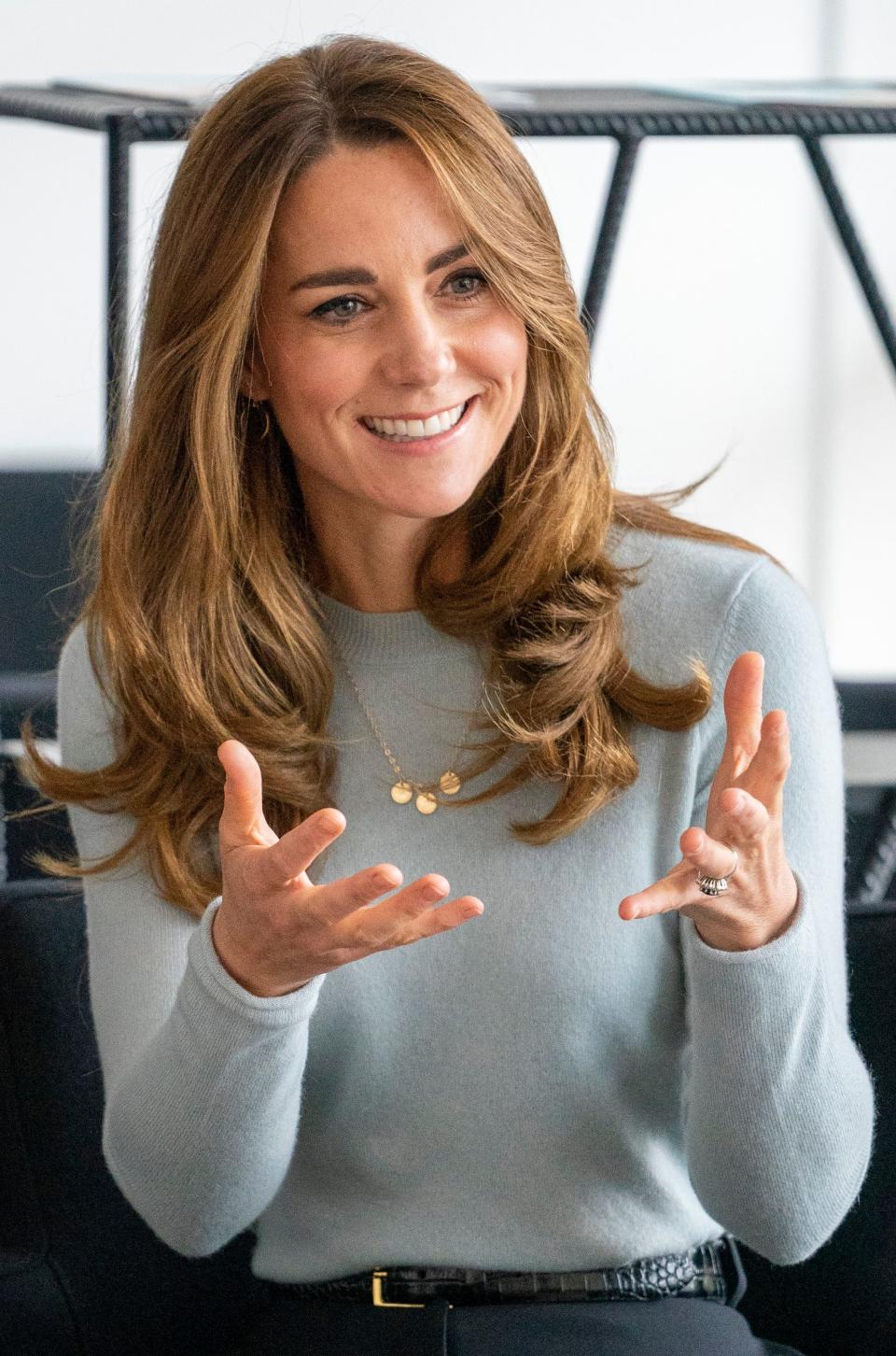 Britain's Catherine, Duchess of Cambridge reacts during her visit to the University of Derby in Derby, central England, on October 6, 2020, where she met students to hear how the coronavirus pandemic has impacted university life, and what national measures have been put in place to support student mental health. (Photo by Arthur EDWARDS / various sources / AFP) (Photo by ARTHUR EDWARDS/AFP via Getty Images)