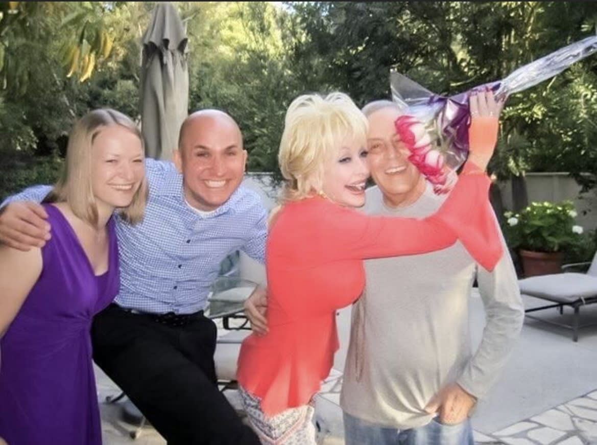 From left: Karen Mueller, Zachary Mueller, Dolly Parton and Jerry Edelstein after his kidney transplant. 