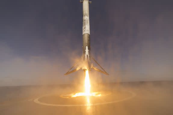 SpaceX's Falcon 9 rocket coming in for a landing.