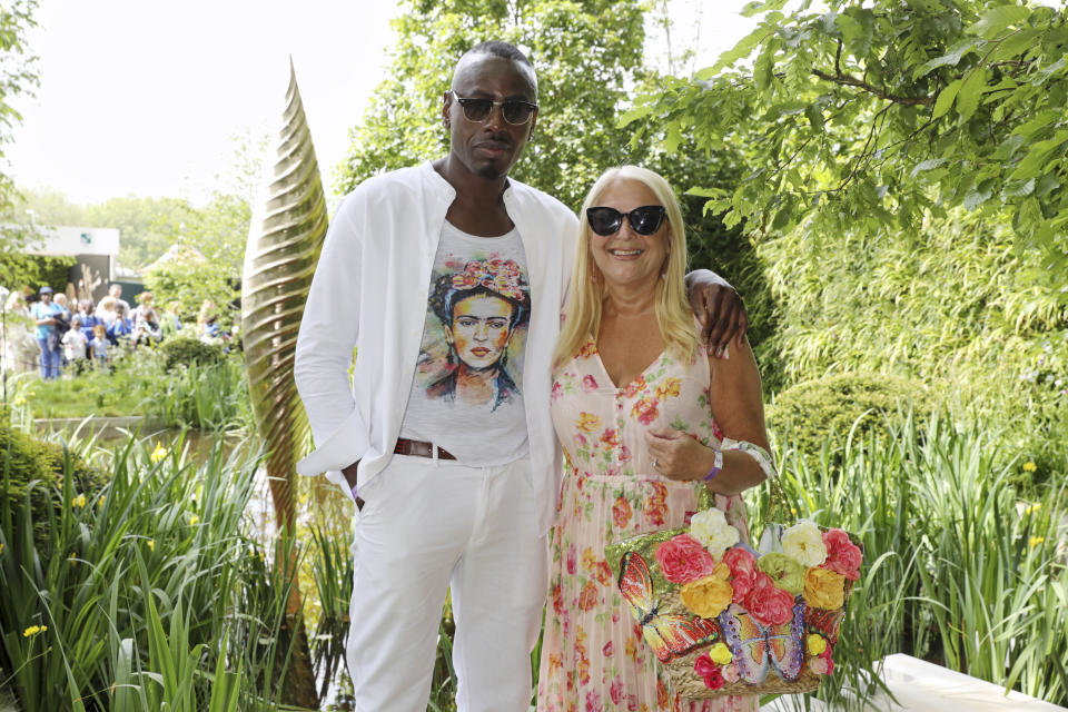 LONDON, ENGLAND - MAY 20: Vanessa Feltz and Ben Ofoedu attend 'The Savills and David Harber Garden' which celebrates the environmental benefit and beauty of trees, plants and gardens in urban spaces at Chelsea Flower Show on May 20, 2019 in London, England. (Photo by David M. Benett/Dave Benett/Getty Images for David Harber & Savills)