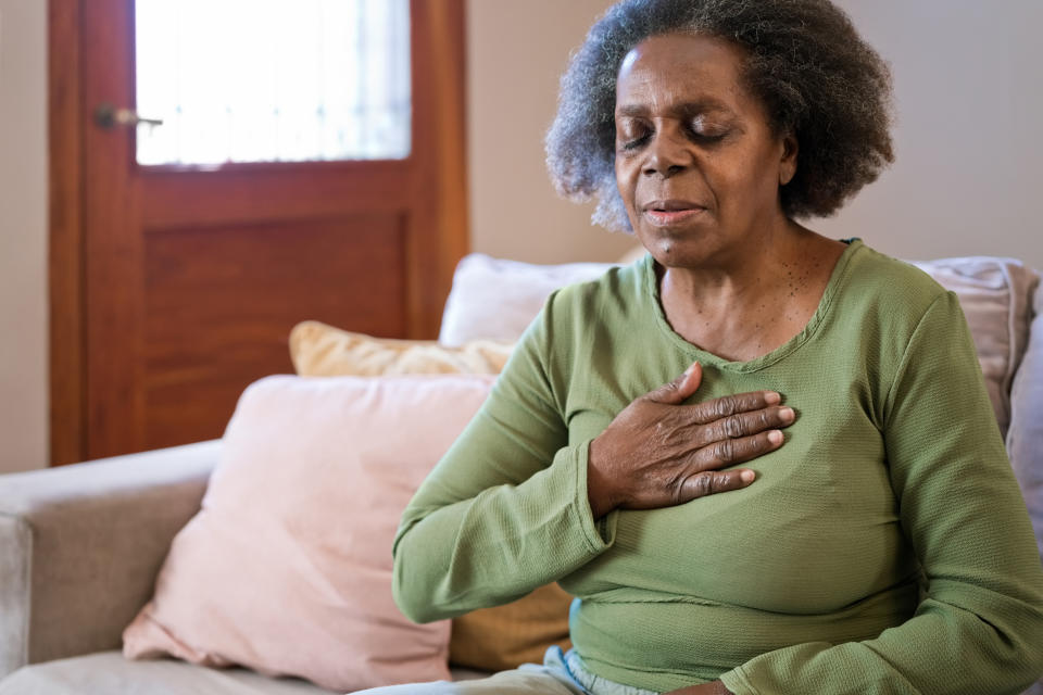 Senior woman suffering from chest pain. Female having heart attack. She as heath problems.Delayed or missed diagnoses can escalate into more severe health problems. (Getty)