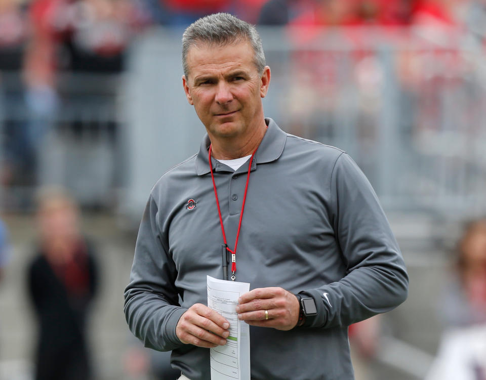 A timeline of Ohio State’s investigation into coach Urban Meyer after his response to the domestic violence allegations made against former wide receivers coach Zach Smith. (AP Photo)