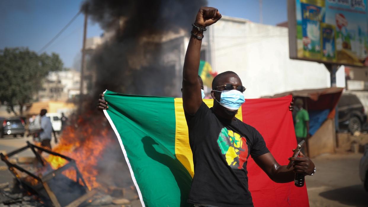  A man protests in Dakar, Senegal. 