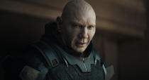 This image released by Warner Bros. Pictures shows Dave Bautista in a scene from "Dune." (Warner Bros. Pictures via AP)