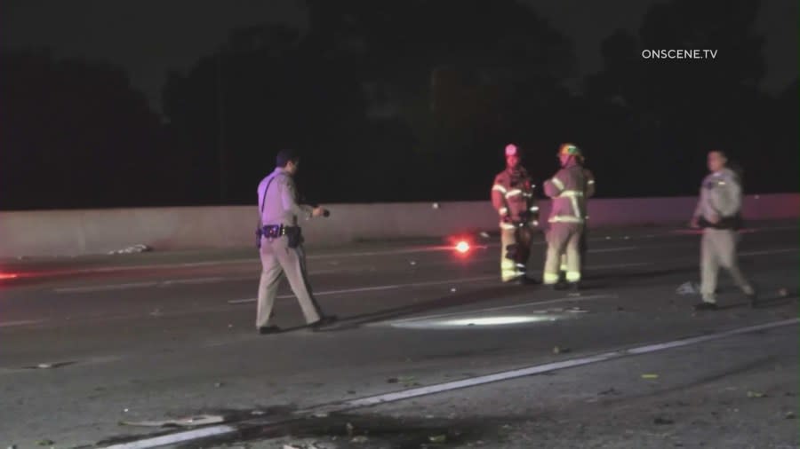 Preliminary information indicates that CHP officers and the Orange County Fire Authority responded to the northbound side of the 605 at Katella Avenue in Los Alamitos around 2 a.m. Saturday. (OnSceneTV)