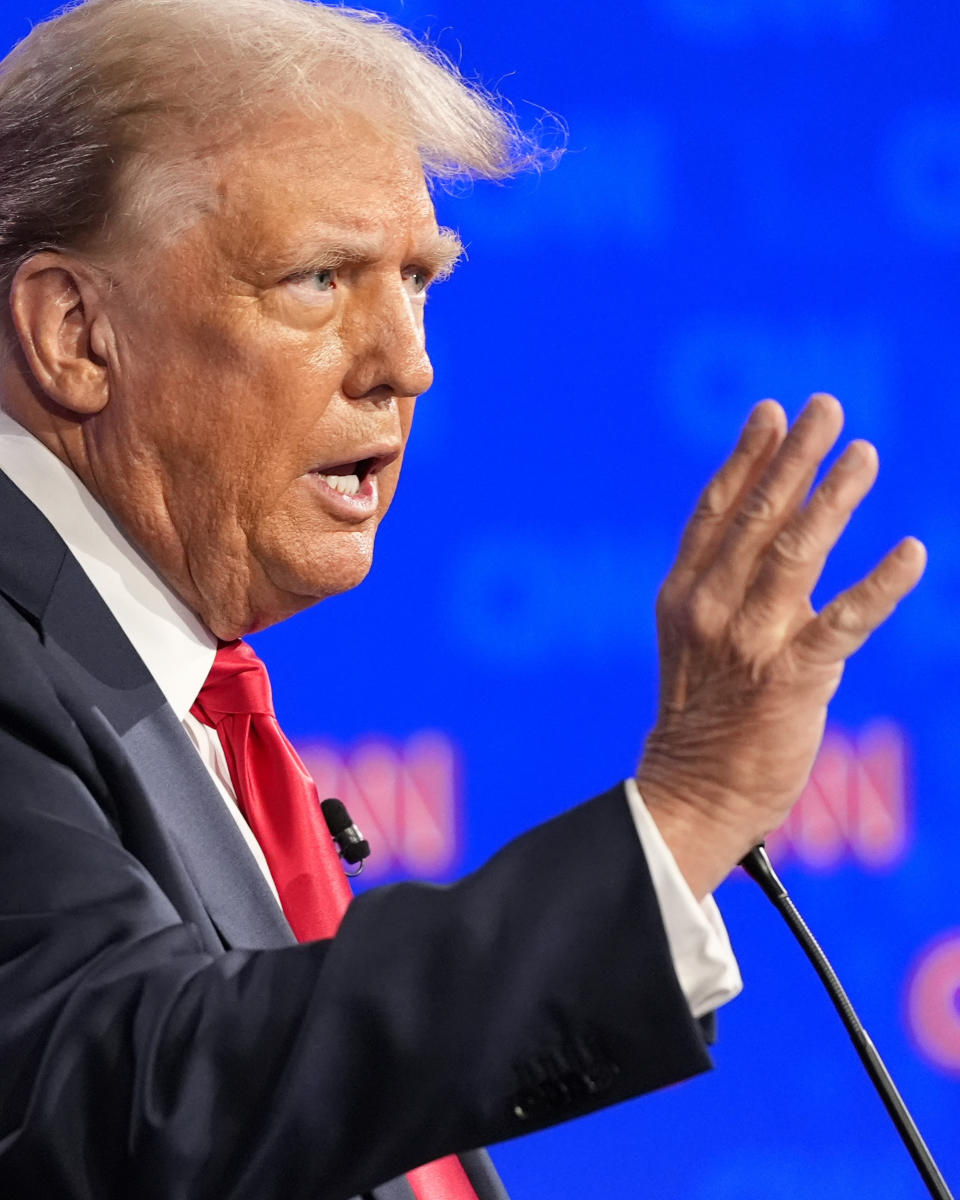 Republican presidential candidate former President Donald Trump speaks during a presidential debate hosted by CNN with President Joe Biden, Thursday, June 27, 2024, in Atlanta. (AP Photo/Gerald Herbert)