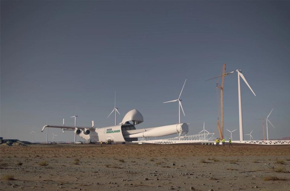 In addition to carrying preexisting windmill whirrers, the WindRunner’s capacity would also pave the way for the development of even larger terrestrial turbines, which would be capable of generating even more power. Radia, Inc.