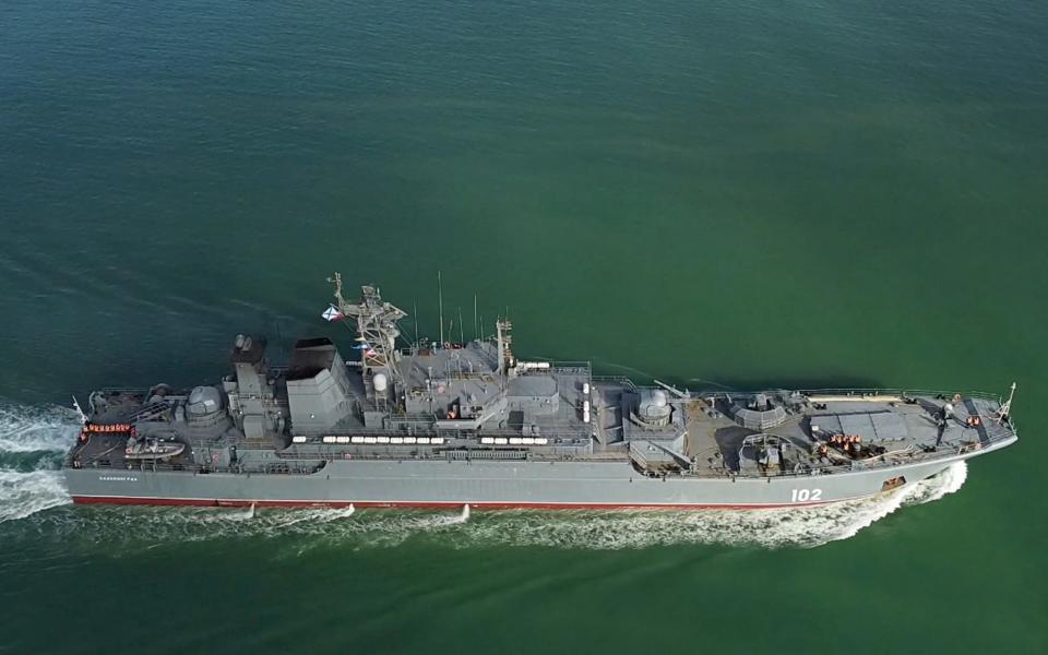 Russian amphibious assault ship Kaliningrad, part of the Baltic Fleet, was redeployed to the Black Sea early in 2022