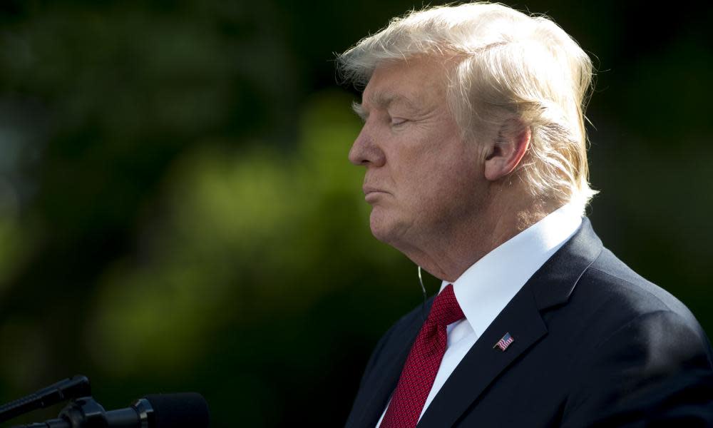 Donald Trump at a press conference in the Rose Garden at the White House