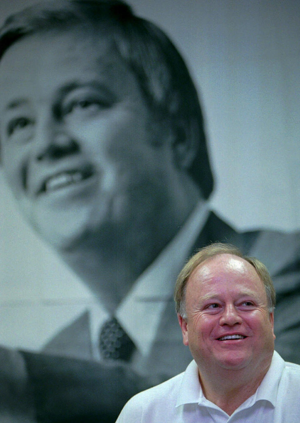 FILE - Former Georgia Secretary of State and then Democratic candidate for the U.S. Senate Max Cleland, poses for a photo in his campaign headquarters May 24, 1996, in Chamblee, Ga. Cleland, who lost three limbs to a Vietnam War hand grenade blast yet went on to serve as a U.S. senator from Georgia, died on Tuesday, Nov. 9, 2021. He was 79. (AP Photo/John Bazemore, file)