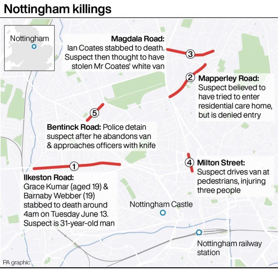Las noticias de Bolton: asesinatos de Nottingham.  Ver historia POLICÍA Nottingham.  Gráficos PA infográficos.  Una versión editable de este gráfico está disponible si es necesario.  Póngase en contacto con graphics@pamediagroup.com.