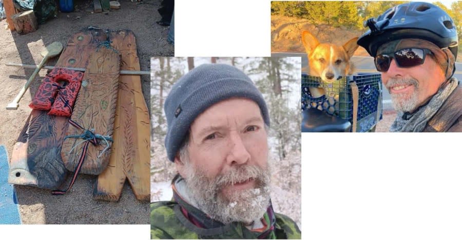 Photos of a homemade raft and Thomas Robison with his pet Welsh Corgi were released in an announcement of a missing person search. (Photos provided by National Park Service)