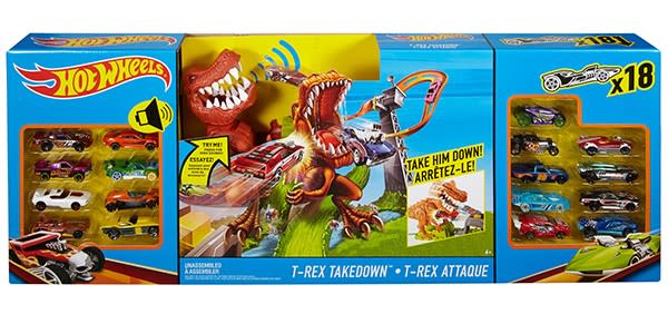 The Hot Wheels T.rex action set promises some roar-some fun on the big day (Sainsbury’s)