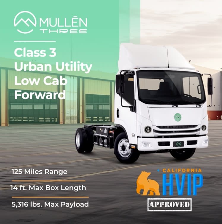 Mullen THREE can now be purchased for less than $17,000 when combined with federal tax credit and HVIP voucher