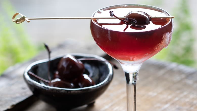 brandied cherry in Manhattan coctail