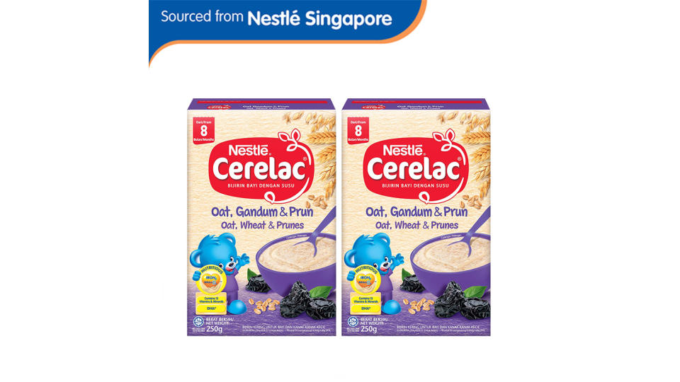 Nestlé® CERELAC® Oats, Wheat & Prunes 250g x 2 pcs. (Photo: Lazada SG)