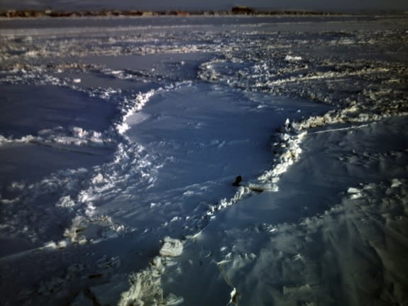 Ice conditions about 0.6 miles (1 km) from shore near the Nome, Alaska, port. Image taken by the Aeryon Scout unmanned aerial vehicle on Jan. 9, 2012.