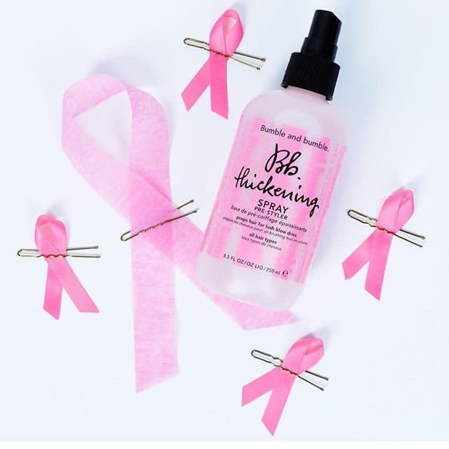 This pre-styler spray creates lasting lift, volume, and body. When you buy their&nbsp;limited-edition pink ribbon spray, Bumble and bumble will donate 20% to the Breast Cancer Research Foundation. Get it <a href="http://www.bumbleandbumble.com/product/19055/53187/style/pre-stylers/pink-ribbon-bbthickening-spray" target="_blank"><strong>here</strong></a>.