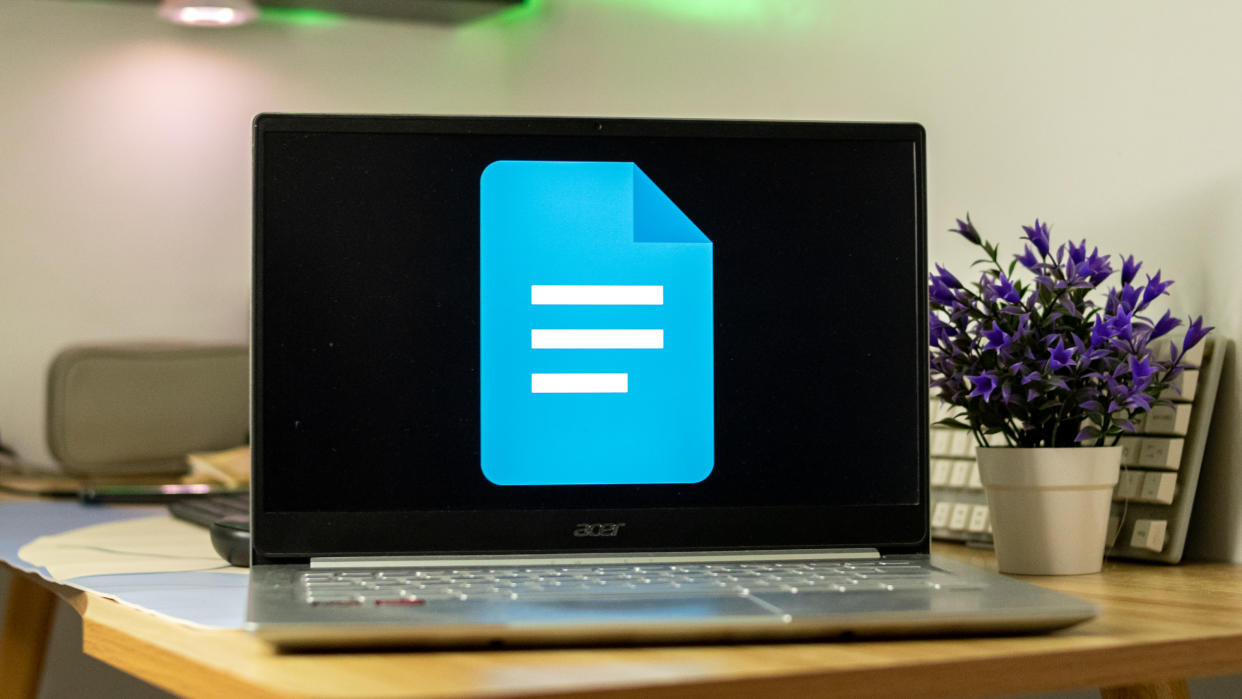  Google Docs logo on a laptop screen. 